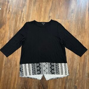 J.Jill wearever collection size LARGE black rayon 3/4 sleeve split hem STRETCH